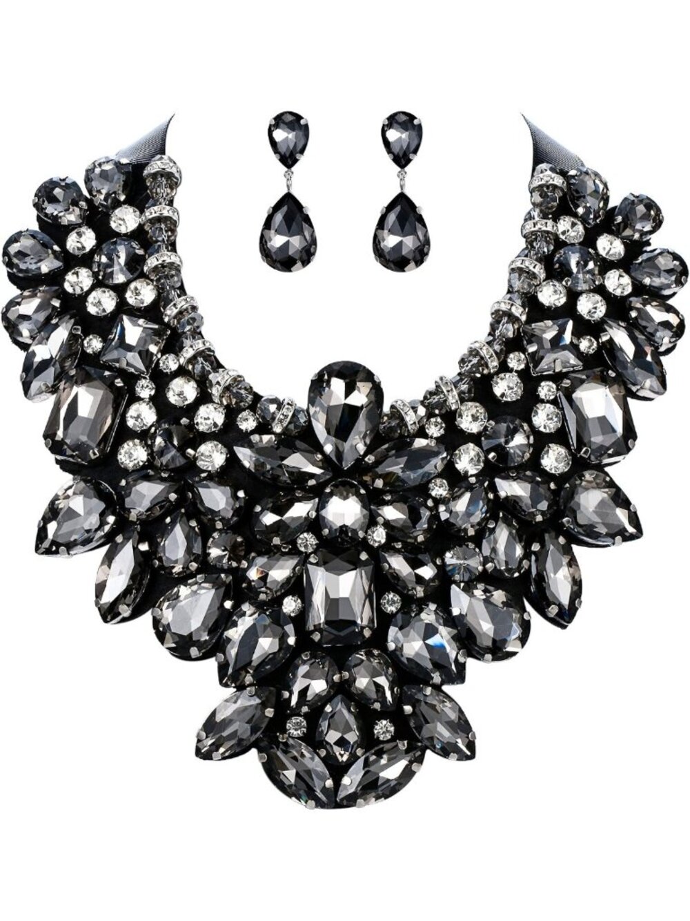 Vibrant Rhinestone Crystal Statement Necklace & Earrings Set - 9 Color Options
